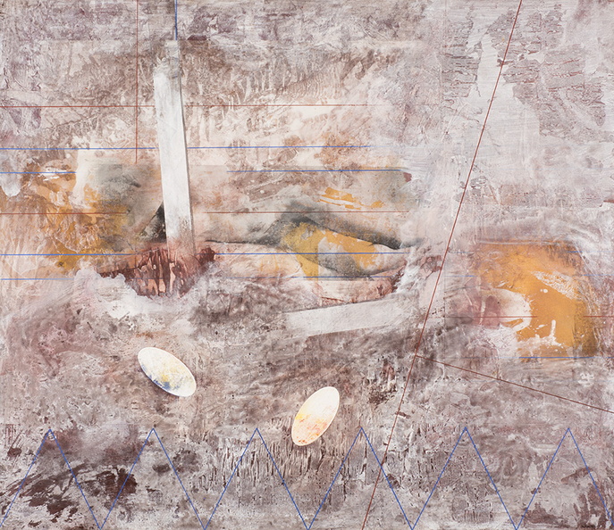 Corresponde a una serie de trabajos de pintura donde el cuerpo humano, en éste caso femenino aparece fragmentado y a veces diluido en un mar de fuerzas que lo acosan. / Acrílico y Serigrafía sobre tela 1.55 x 1.80m.
11_Benito Rojo.jpg