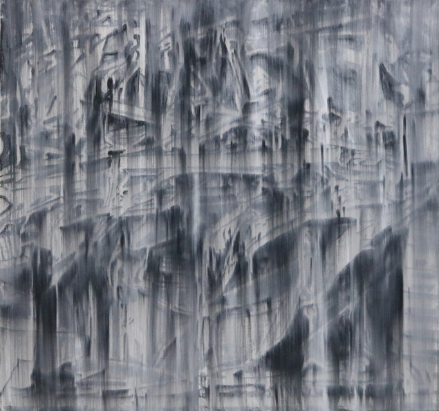 La obra sugiere en su título la exploración de la compleja y a veces contradictoria naturaleza humana, así como el concepto de memoria colectiva y los efectos del trauma. Para significar estos territorios volubles, el artista utiliza pintura al óleo mezclada con cera fría, generando una suerte de superficie similar a la piel. / Óleo sobre tela, 86,3 x 91,4 cm.
21_J.Tacla.JPG
